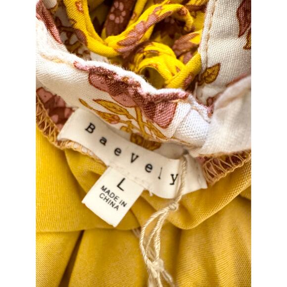 Baevely Large MUSTARD PATTERN TIE BACK MINI DRESS Boho Cottage Bohemian Sexy L - Picture 3 of 8